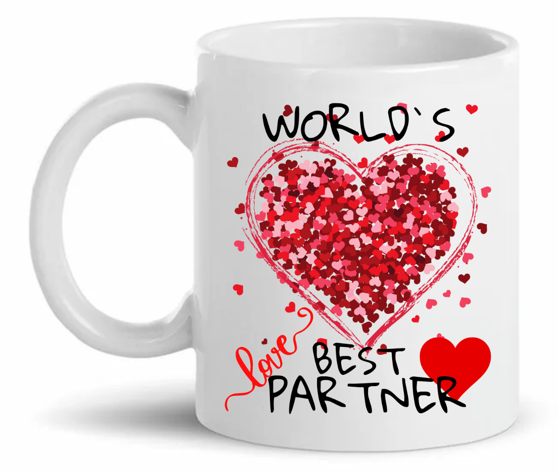 World`s Best Partner Gift Mug Present Coffee Day Love Heart Boyfriend  Girlfriend - Designed With Love Creations